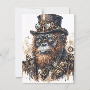 Cartão Postal Steampunk Orangutan - Vintage SciFi Animal Art