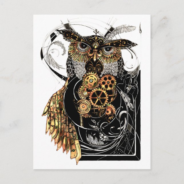 Cartão Postal Steampunk Owl (Frente)