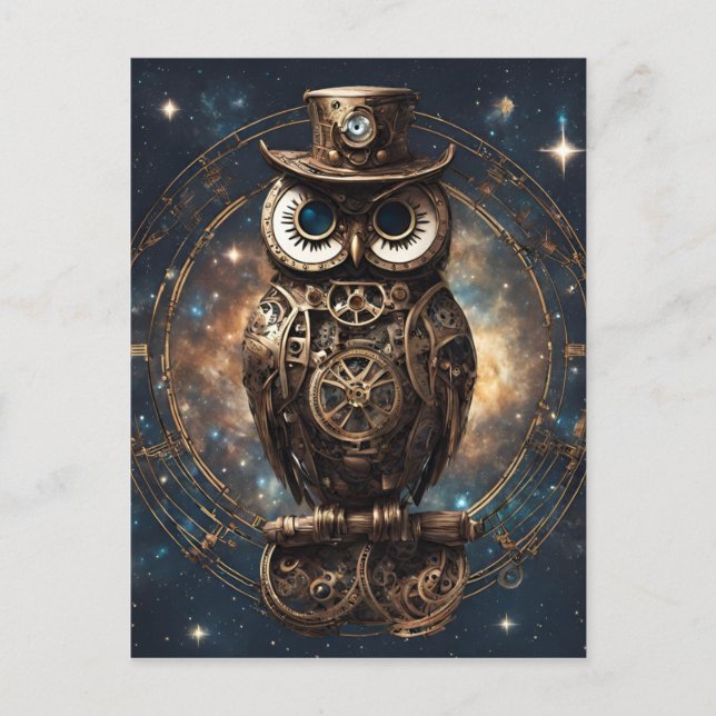 Cartão Postal Steampunk Owl (Frente)