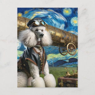 Cartão Postal Steampunk Poodle Pilot Van Gogh