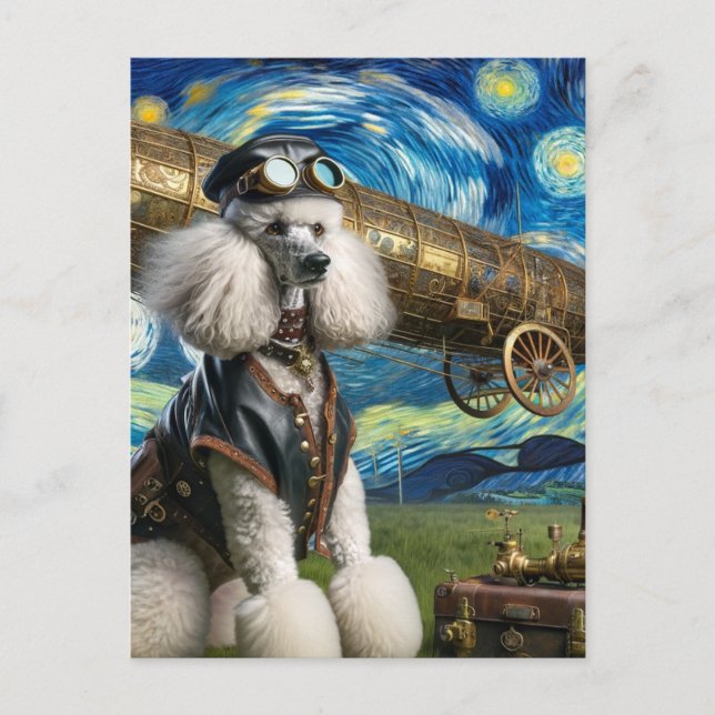 Cartão Postal Steampunk Poodle Pilot Van Gogh (Frente)