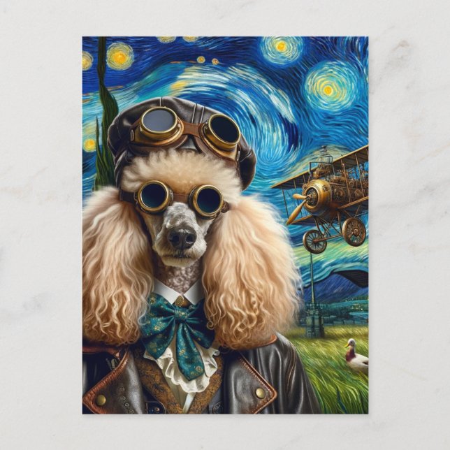Cartão Postal Steampunk Poodle Van Gogh (Frente)
