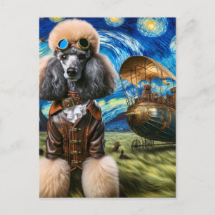 Cartão Postal Steampunk Poodle Van Gogh
