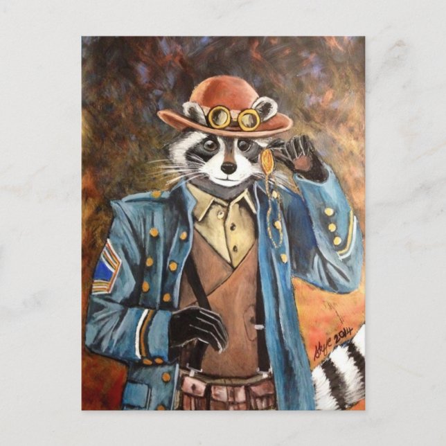 Cartão Postal Steampunk Raccoon (Frente)