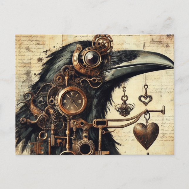 Cartão Postal Steampunk Raven (Frente)