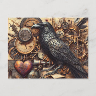 Cartão Postal Steampunk Raven Collage