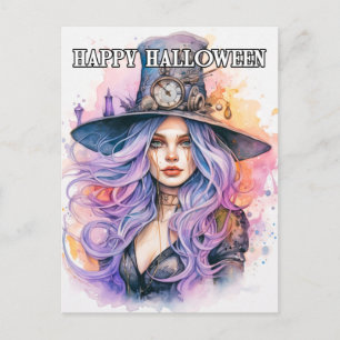 Cartão Postal Steampunk Salem Bruxa Feliz Halloween