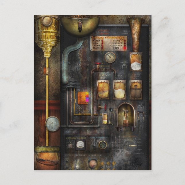 Cartão Postal Steampunk - Tudo isso para uma xícara de café (Frente)