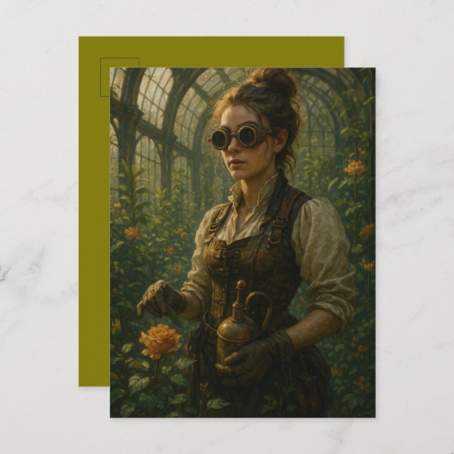 Cartão Postal Steampunk Victorian Gardener Art (Frente/Verso)