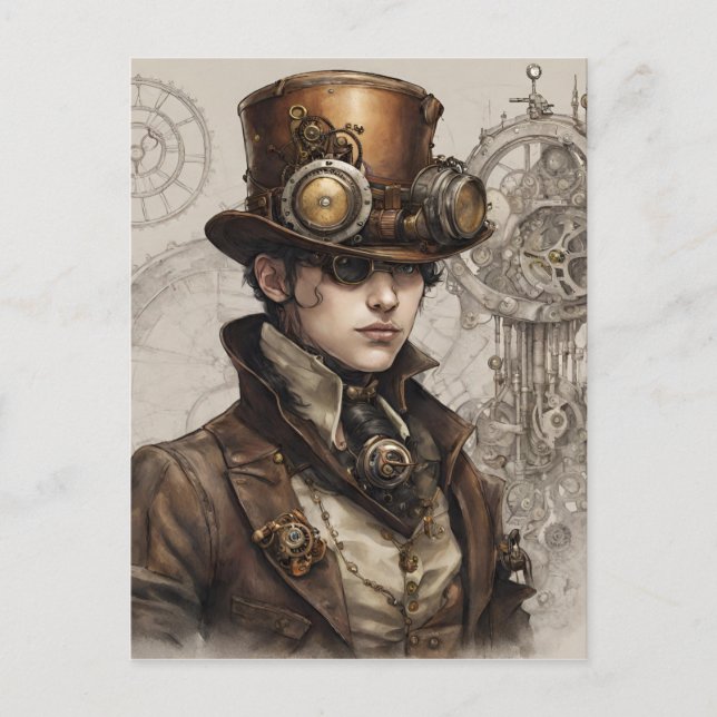 Cartão Postal Steampunk Victorian Gentleman Trabalho de arte (Frente)