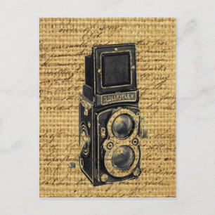 Cartão Postal steampunk vintage scripts burlap antiga câmera