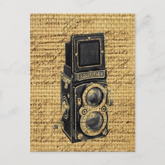 Cartão Postal steampunk vintage scripts burlap antiga câmera (Frente)