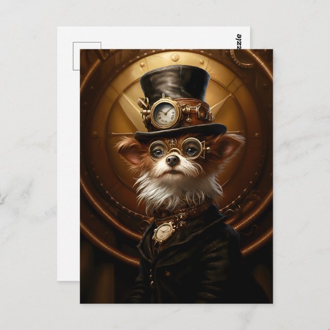 Cartão Postal Steampunk Yorkie Dog Yorkshire Terrier Cute 110 (Frente/Verso)