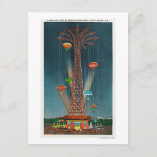 Cartão Postal Steeplechase Park Parachute Jump View à Noite