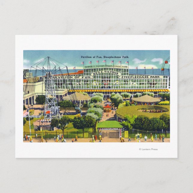 Cartão Postal Steeplechase Park View do Pavilhão da Diversão (Frente)