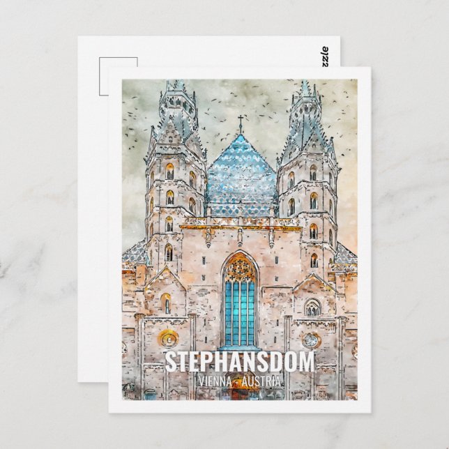 Cartão Postal Stephansdom Viena Áustria Viagem Place Watercolor (Frente/Verso)