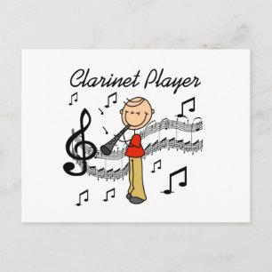 Cartão Postal Stick Figure Male Clarinet Player Tshirts and Gift