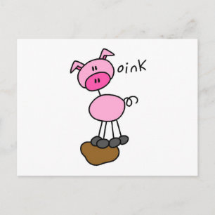 Cartão Postal Stick Figure Pig T-shirts and Gifts