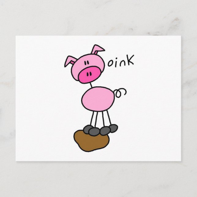 Cartão Postal Stick Figure Pig T-shirts and Gifts (Frente)