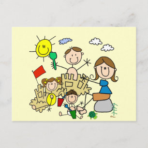 Cartão Postal Stick Figures Family Beach