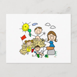 Cartão Postal Stick Figures Family Beach