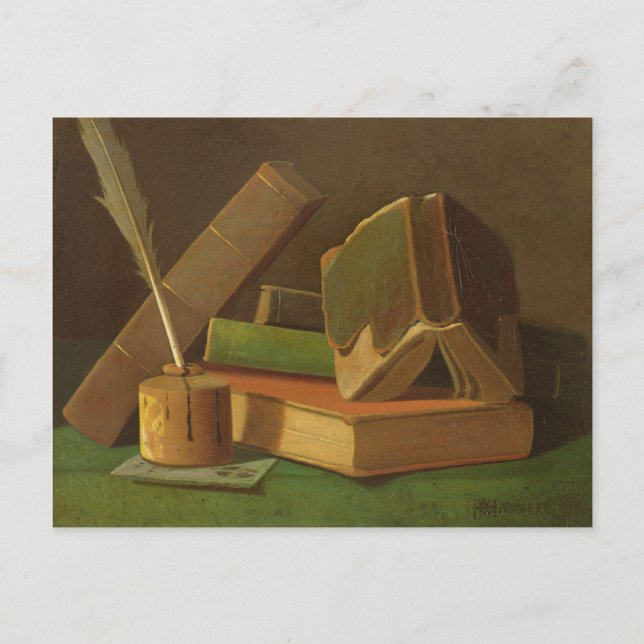 Cartão Postal Still life with books and ink well (Frente)