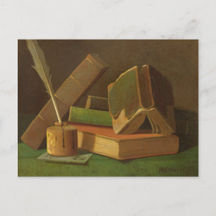Cartão Postal Still life with books and ink well