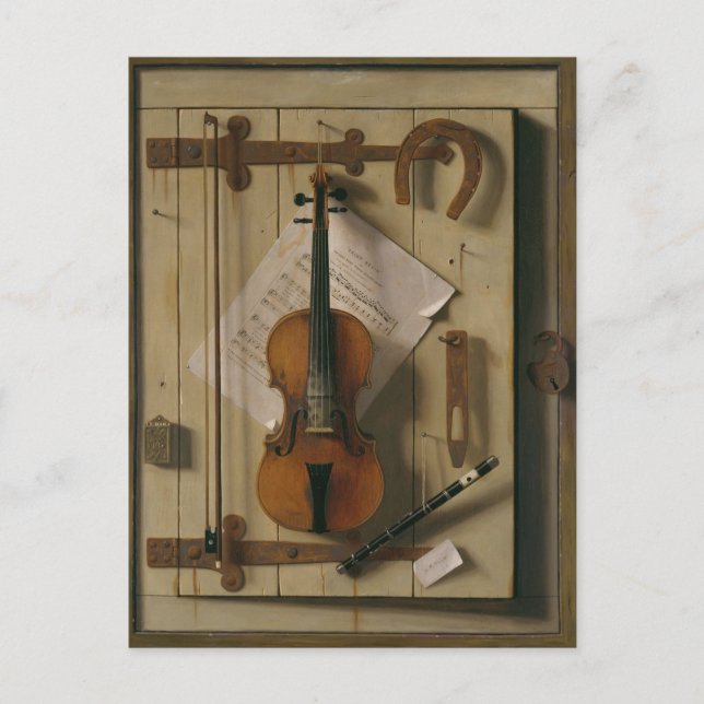 Cartão Postal Still Life with Violin and Music, William Harnett (Frente)