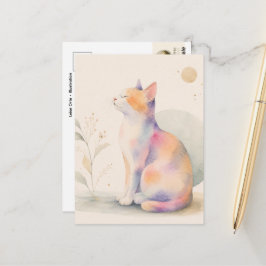 Cartão Postal Stille Katze im Mondlicht – Aquarell Postkarte