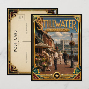 Cartão Postal Stillwater Minnesota Arte Deco Vintage Idade Doura
