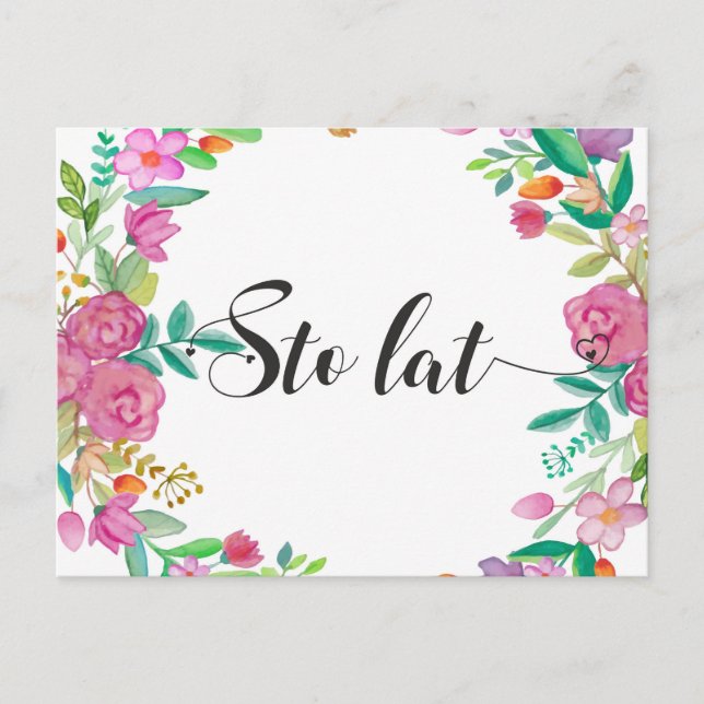 Cartão Postal Sto lat presente polonês de Feliz Aniversário Polô (Frente)