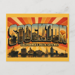 Cartão Postal Stockton Califórnia Delta Gateway Viagem Antiga