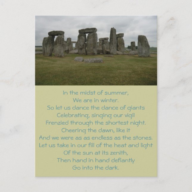 Cartão Postal Stonehenge Summer Solstice Poem Postcard (Frente)
