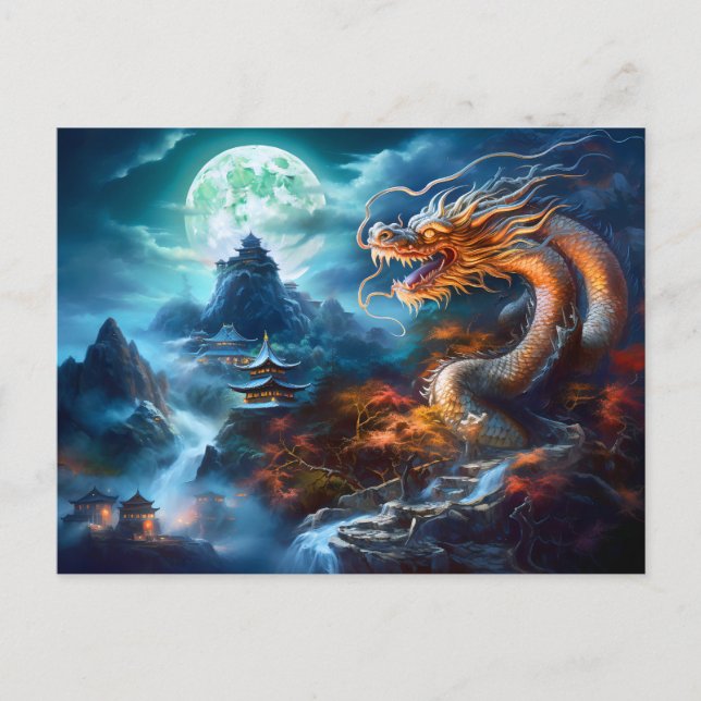 Cartão Postal Stormcaller – Chinese Airbrush Dragon in Blue Ligh (Frente)