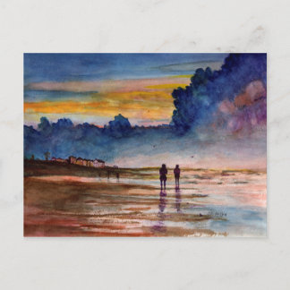 Cartão Postal Stormy Sunset Beach Combing Watercolor