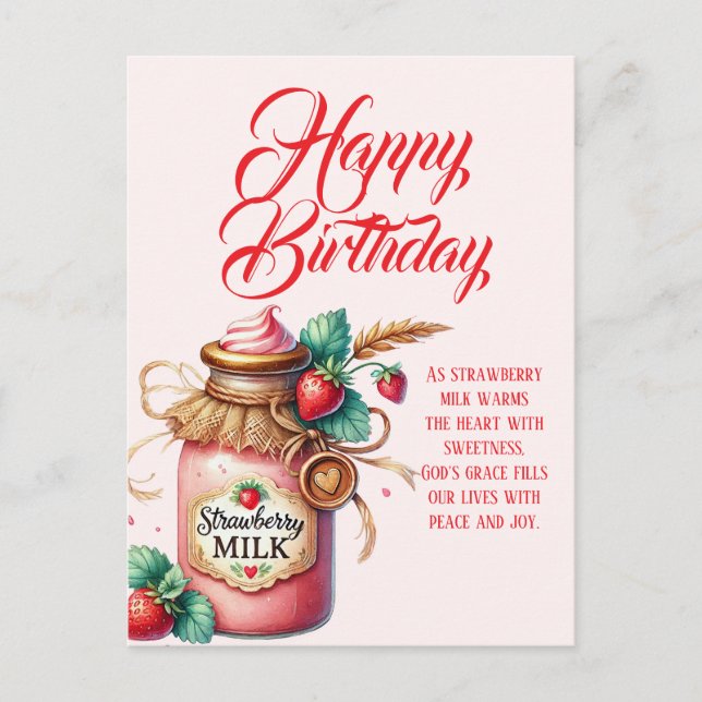Cartão Postal Strawberry Warmth Birthday Christian Card (Frente)
