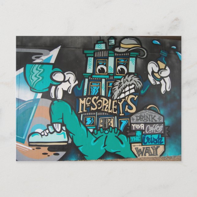 Cartão Postal Streetart: grafite de café irlandês engraçado e lo (Frente)