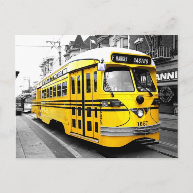 Cartão Postal Streetcar Histórica com Cor Amarelo em Greve (Frente)