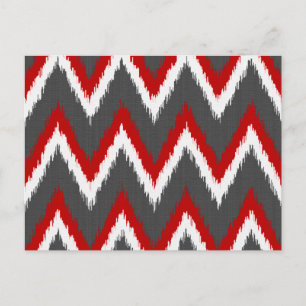 Cartão Postal Stripes Ikat Chevron - Vermelho, Branco e Cinzas /