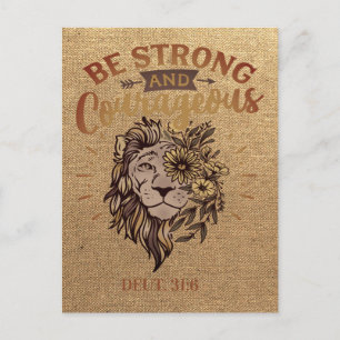 Cartão Postal Strong Courageous Christian Bible Verse Lion Face
