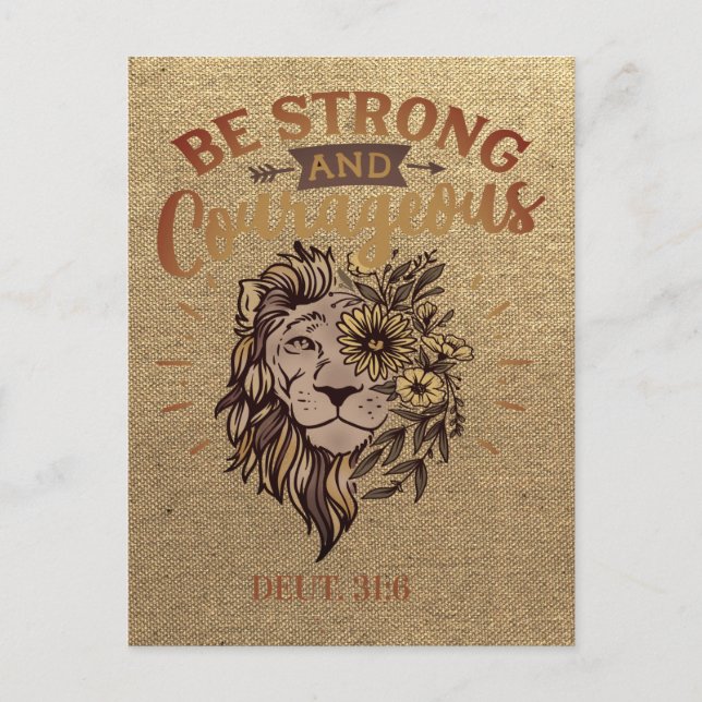 Cartão Postal Strong Courageous Christian Bible Verse Lion Face (Frente)