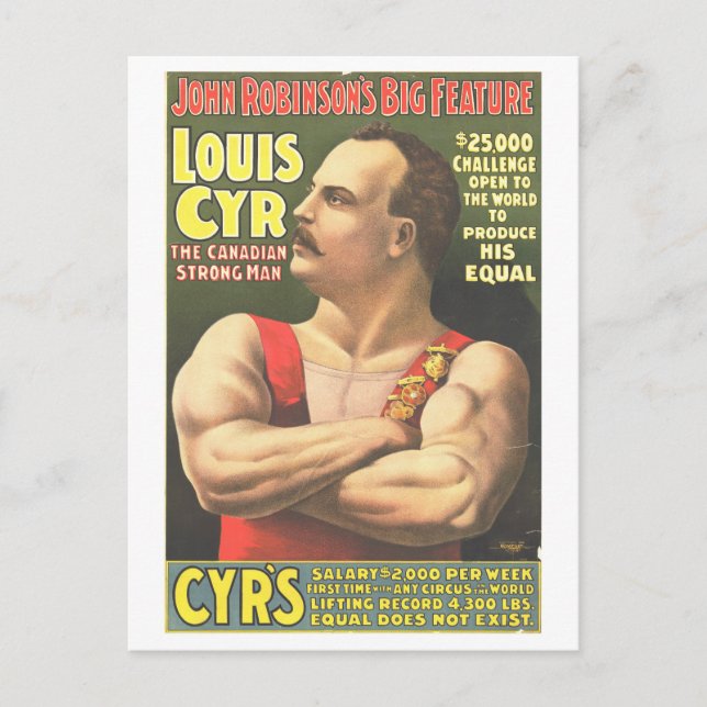 Cartão Postal Strongman Act Vintage Circus Ad Lithograph (Frente)