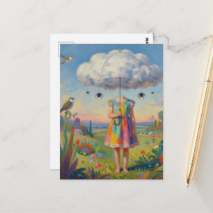 Cartão Postal Sua Cabeça Estava Nas Nuvens Arte Surreal Colorida