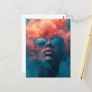 Cartão Postal Sua Cabeça Nas Nuvens Rosa Arte Surrealista