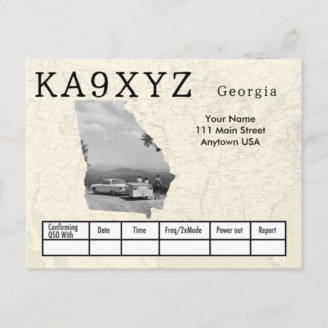 Cartão Postal Sua Foto Geórgia Shaped Cutout Custom QSL (Frente)