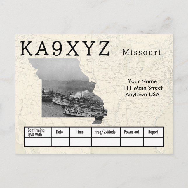 Cartão Postal Sua Foto: Missouri Shaped Cutout Custom QSL (Frente)