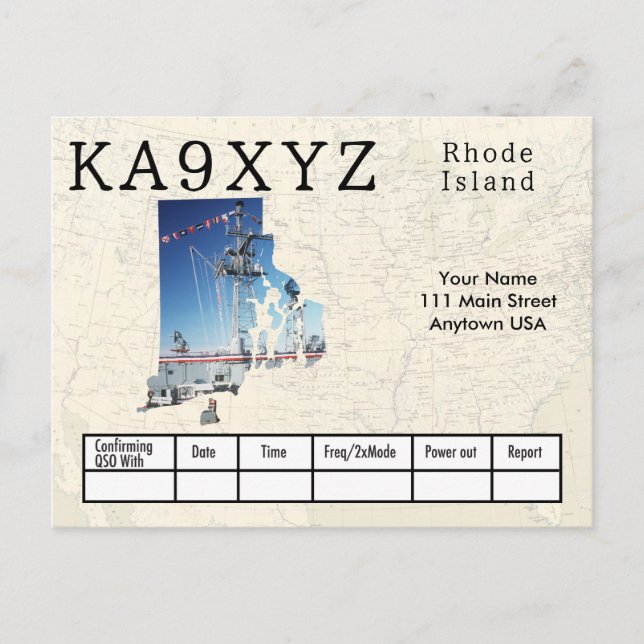 Cartão Postal Sua Foto Rhode Island Shapout Personalizado QSL (Frente)