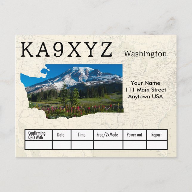 Cartão Postal Sua Foto, Washington Shaped Cutout, QSL Personaliz (Frente)
