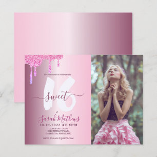 Cartão Postal Suave 16 Glitter Drives Blush Foto Metálica Rosa 
