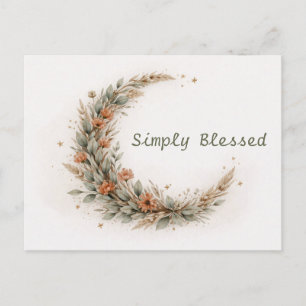 Cartão Postal Suave Floral Boho Crescente Lua